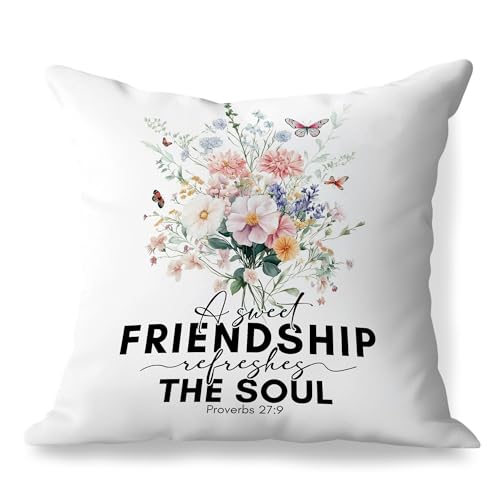 Christian Friendship Gifts for Women Pillow Covers 18x18, Gifts for Friends Bestie BFF, a Sweet Friendship Refresh The Soul Decorative Throw Pillow Covers for Home Living Room Bedroom - color: Friendship
