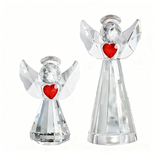 2pcs Crystal Angel Figurine Collectibles Gifts for Women Glass Angel Statue - style: Angel With Red Heart-2pcs