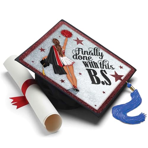 Tassel Toppers Woman Custom Graduation Cap, Graduation Cap Topper & Design - color: Silver and Red