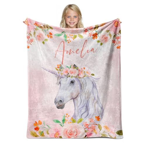 J&SBGFT Personalized Baby Horse Blanket for Girls with Name - color: Horse
