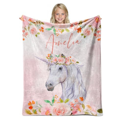 J&SBGFT Personalized Baby Horse Blanket for Girls with Name - color: Horse