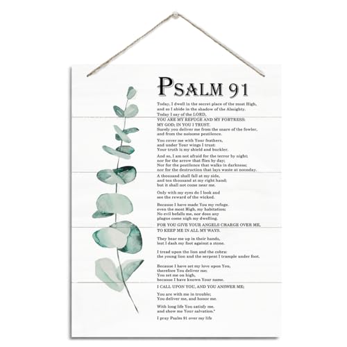 Christian Decor, Rustic Hanging Wood Plaque Sign, Inspirational Wood Art Signs, Religious Artwork, Christian Wall Decor, Home Office Decor, Living Room Decor, Bedroom Decor, Psalms 91 Wall Sign - color: psalm 91