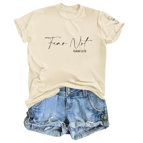 Fkatuzi Christian Jesus Faith Shirts for Women God Bible Verse Religious Tshirts Inspirational Graphic Tees Cotton Tops - color: Apricot, size: Medium