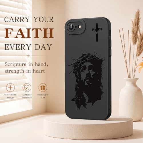 for iPhone SE/8/7 Christian Phone Case, Crown Thorns Design - color: Black-Jesus Face, size: iPhone SE/8/7
