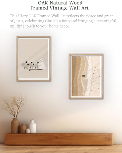 iHery 16x20in Good Shepherd Framed Christian Wall Art - color: Beige Framed Good Shepherd, size: 20"L x 16"W