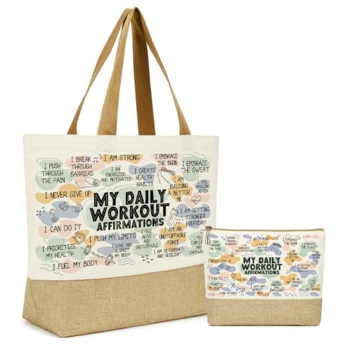 jeilink Inspirational Religious Gifts Boss Mom Birthday Christmas Tote Bag Canvas Reusable Grocery Beach Tote Black Pink - color: Workout Affirmations 1741