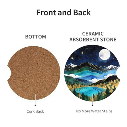 Mountain Lake Moon Car Cup Holder Coasters Absorbent Ceramic Coaster - color: Red