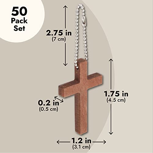Bright Creations Mini Cross Keychain - 50-Pack, Dark Brown Wood, 1.2 x 1.7 In - Christian Keychain Set for DIY Craft & Necklace & Bracelet Accent