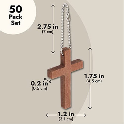 Bright Creations Mini Cross Keychain - 50-Pack, Dark Brown Wood, 1.2 x 1.7 In - Christian Keychain Set for DIY Craft & Necklace & Bracelet Accent