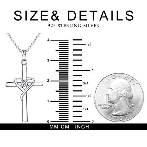 AmorAime 925 Sterling Silver Cross Necklace for Women Men 14K Gold Plated 5A CZ Birthstone Necklaces for Holiday - color: F.Light Purple-June-Alexandrite