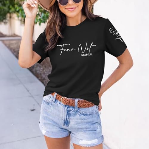Fkatuzi Christian Jesus Faith Shirts for Women God Bible Verse Religious Tshirts Inspirational Graphic Tees Cotton Tops - color: Black, size: Medium