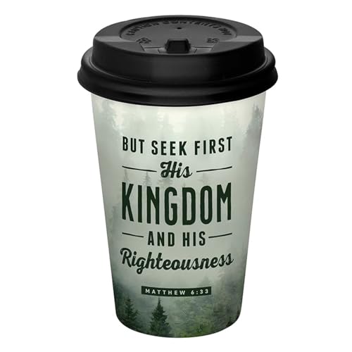 Living Grace Disposable Coffee Cup with Lid - 12-Ounce Hot Beverage Cups, 25-Count, Seek First His Kingdom - color: Seek First
