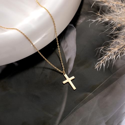 Carffordo 925 Sterling Silver Cross Necklace, Dainty Necklace for Women - style: 16k Gold Plated Cross Necklace