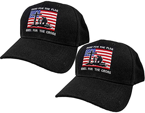 Black Duck Brand Embroidered Stand for The Flag - Kneel for The Cross Adjustable Baseball Hat/Cap (2) Black