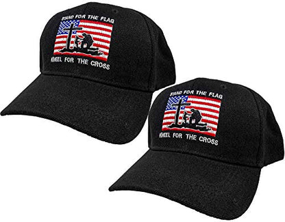 Black Duck Brand Embroidered Stand for The Flag - Kneel for The Cross Adjustable Baseball Hat/Cap (2) Black