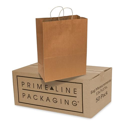 Prime Line Packaging Paper Grocery Bags with Handles, 13x7x17 Inch, 50 Pack - size: 13x7x17 Inch