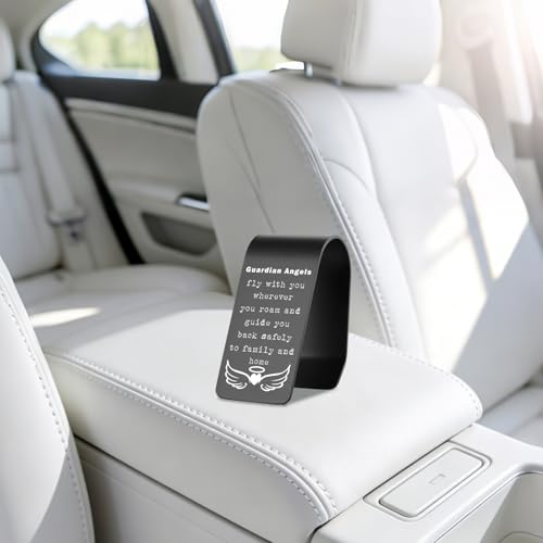YODOCAMP Guardian Angel Car Visor Clip Stainless Steel, Drive Safe Reminder Gift, Angels Fly with You Wherever You Go Engraved Message, Religious Car Accessory TZC192 - color: Black-C192