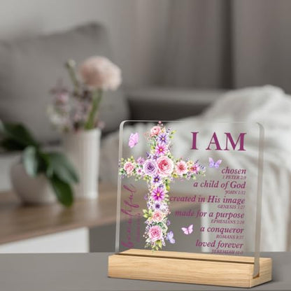Christian Home Decor, Positive Bible Verse Acrylic Desk Sign - color: M60A05