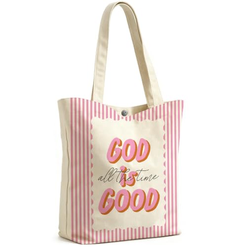 Psalm 93:4 Canvas Tote Bag, Inspirational Gift for Women Girls, Reusable Grocery Book Beach Bag - color: God is Good All the Time
