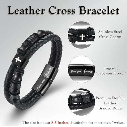 EFVISD Lover You Forever Leather Cross Bracelet for Men Boys Gifts - color: Grandpa