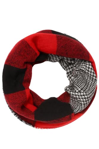 ScarvesMe Women's Check and Plaid Soft Infinity Loop Winter Fall Warm Scarf - color: Easc9397_red