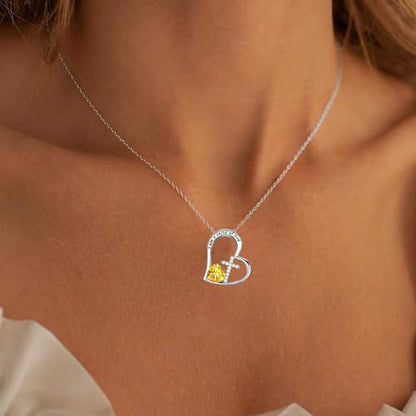 Birthstone Cross Necklace for Girls, Child of God Cross Gifts Jewelry - color: 11. November, style: 01. Silver