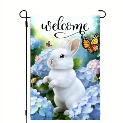 Spring Summer Bunny Welcome Garden Flag 12x18 Double Sided Burlap - color: Spring 12x18 Inch, size: 12x18 Inches