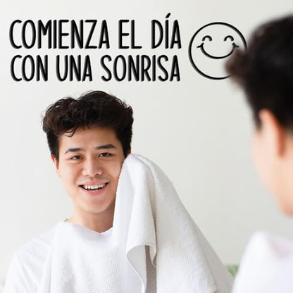 Vinyl Wall Art Decal - Comienza El Día Con UNA Sonrisa/Start The Day with A Smile - 7.2" x 25" - Positive Inspiring Spanish Quote Sticker for Bedroom Kids Room Daycare School Decor