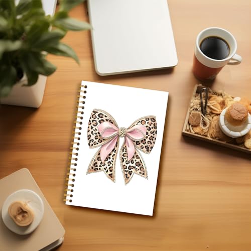Coquette Leopard Bow Notebook, Cheetah Print Journal, Preppy Girly Aesthetic Journal for Women, Coquette Office Supplies, Trendy Leopard Hardcover Spiral Notebooks 5.5x8.3 Inch - color: Section 16