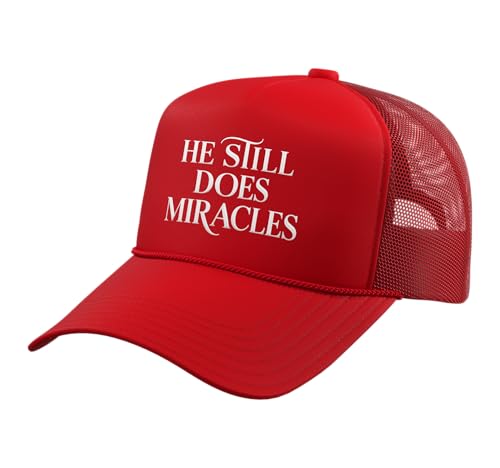 He Still Does Miracle Jesus Hat Gospel Faith Bible Verse Trucker Hat with Adjustable Mesh Back - color: Red