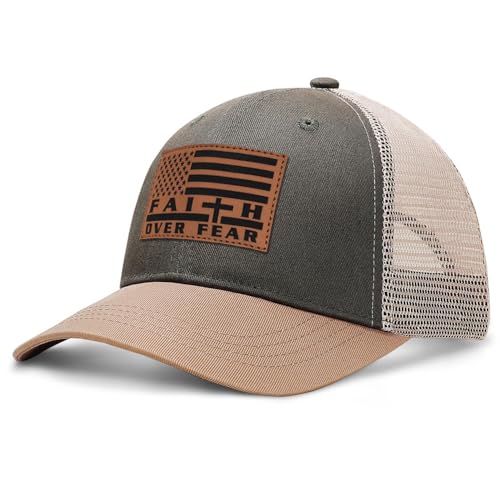 Jesus Hat Christian Gifts for Men American Flag Hats Faith Over Fear Hat Fathers Day Christmas Birthday Gifts for Friend - color: Grey-green