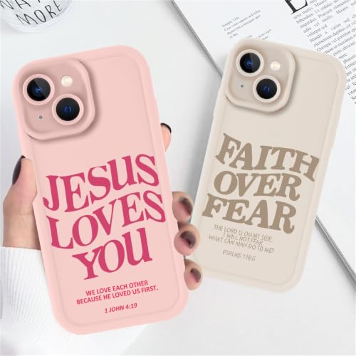 for iPhone 13 6.1'' 2 Pack Cute Christian Jesus Phone Case - color: Pink & Brown Jesus Faith Slogan, size: iPhone 13
