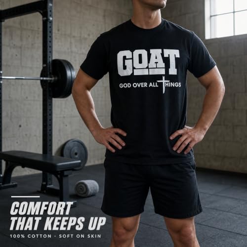 Men's Christian Graphic T-Shirt,Goat(God Over All Things) 100% Cotton Tee - color: Black, size: Small