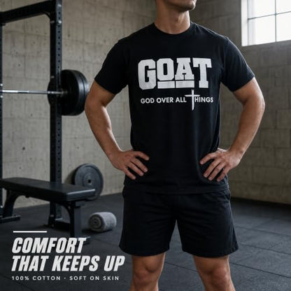 Men's Christian Graphic T-Shirt,Goat(God Over All Things) 100% Cotton Tee - color: Black, size: Large