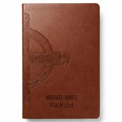 Printualist Personalized NLT Thinline Bible, Custom Engraved Name and Scripture Reference, New Living Translation Text, Celtic Cross Faux Leather Christian Gift for Daily Use, Brown Celtic Cross - color: Brown