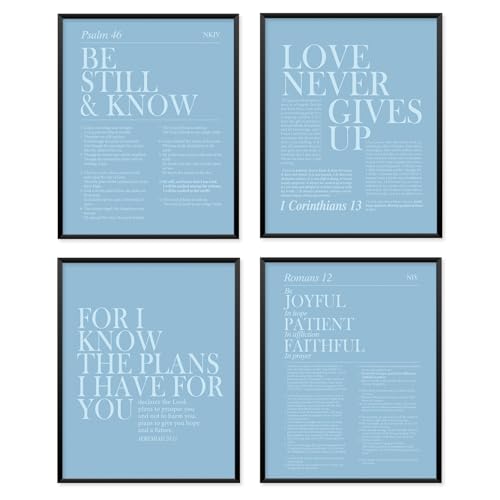 Locomiss Light Blue Christian Wall Art Decor, Modern Bible Verse Prints, Minimalist Jesus Scripture Wall Decor, Inspirational Bible Posters for Bedroom Office Living Room, Set of 4 (8x10 Unframed) - color: Light Blue, size: 8x10 Inches