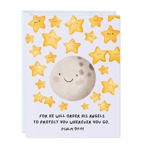 Religious Card Baptism, Christian Bible Quote, Christening, First Communion, Confirmation, or Wedding Card | Cute Prayer & Inspirational Card, Blank Inside, Thoughtful Gift by Aly Lou (For He Will Order His Angels To Protect You ... Psalm 91:11) - color: