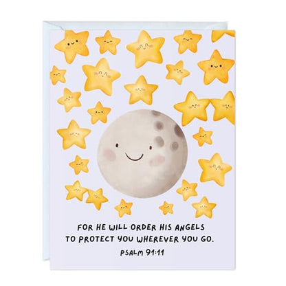 Religious Card Baptism, Christian Bible Quote, Christening, First Communion, Confirmation, or Wedding Card | Cute Prayer & Inspirational Card, Blank Inside, Thoughtful Gift by Aly Lou (For He Will Order His Angels To Protect You ... Psalm 91:11) - color: