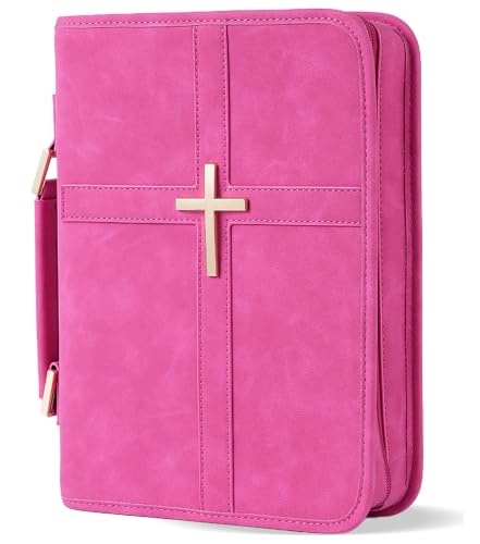 Vegan Leather Bible Cover Case, Bible Bag for Men Women, Gift Box Packaging - color: Rose