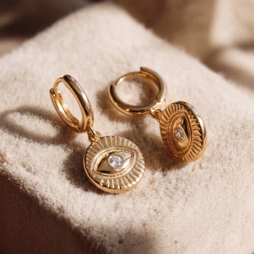 VACRONA Gold Heart Hoop Earrings Huggie Earrings for Women 14k Gold Plated Small Hoops Earrings - color: cz evil eye