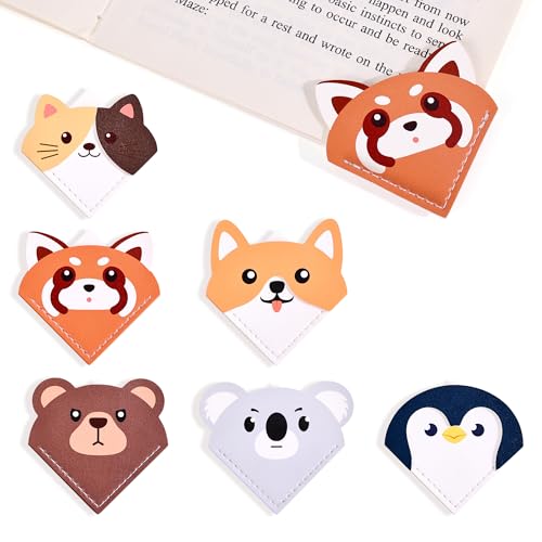6 Pcs Cute Animal Shaped Leather Bookmarks, Adorable Corner Page Accessories, Animal Themed Book Page Holders, Durable Book Markers for Reading, Reading Gifts for Girls Women Teenage & Book Lovers - style: Animals