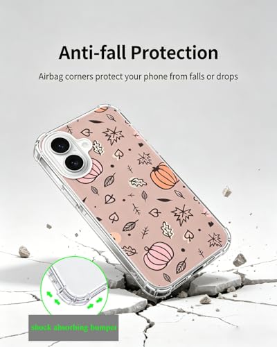 Pink Fall Vibe Phone Case Compatible with iPhone 17, Cute Pumpkin Leaves Phone Cover for iPhone 17 - color: Pink Fall Leaves