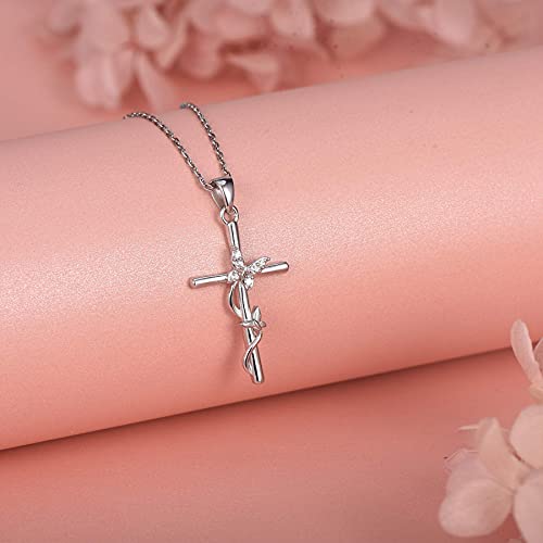 Distance Cross Necklace for Women 925 Sterling Silver Jewelry Pendant Necklace for Mom Wife Gift for Mother's Day or Birthday - style: Butterfly Cross Necklace