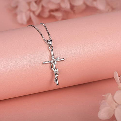 Distance Cross Necklace for Women 925 Sterling Silver Jewelry Pendant Necklace for Mom Wife Gift for Mother's Day or Birthday - style: Butterfly Cross Necklace