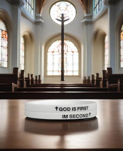 LIU JUN God Is First Bracelet, GOD IS FIRST IM SECOND Christian Rubber Bracelets Inspirational Engraved Bible Verses Cross Silicone Bracelet For Women Men Faith Gifts - color: blue-white