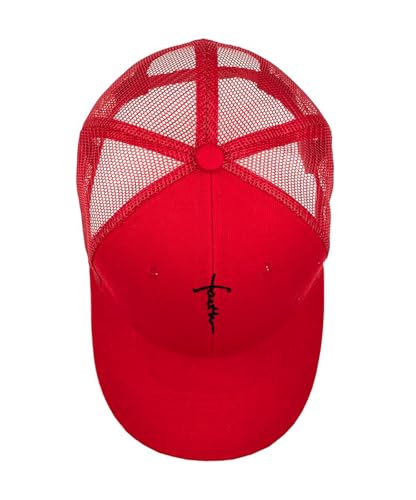 Embroidered Cross Baseball Cap, Christian Adjustable Snapback Hat for Men & Women, Structured Dad Hat with Jesus Faith Design - color: Trucker Red Hat Black Cross