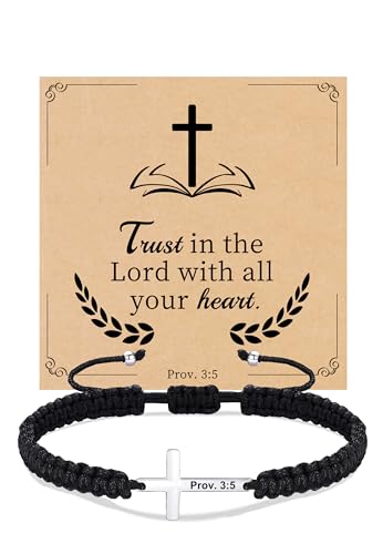 Christian Gifts Cross Bracelet for Men Easter Baptism Religious Gifts for Women Handmade Braided Bracelets Inspirational Confirmation Gifts for Teenage Girl Boys Jewelry - color: Silver, style: Prov. 3:5