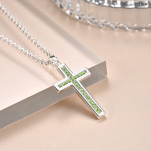 Baptism Cross Necklace for Women,First Communion Cross Necklaces Jewelry Gifts for Women - color: Birthstone 08-August-P Green