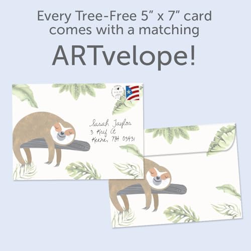 Tree-Free Greetings "Take It Slow" Sloth Get Well Card - 1 Recycled 5x7 Card & Matching Envelope, Thick Cardstock, Sustainably Made in USA - Relaxing Jungle Theme - color: Sloth Slow Lane