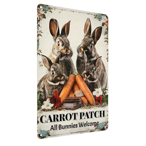 Easter Carrot Patch Metal Tin Sign Rabbit Garden Sign Easter Metal Sign Farmhouse Wall Decor for Home Garden Living Room Bedroom Outdoor Decor 12x18 Inch - color: Easter Carrot Patch, size: 12x18 Inch